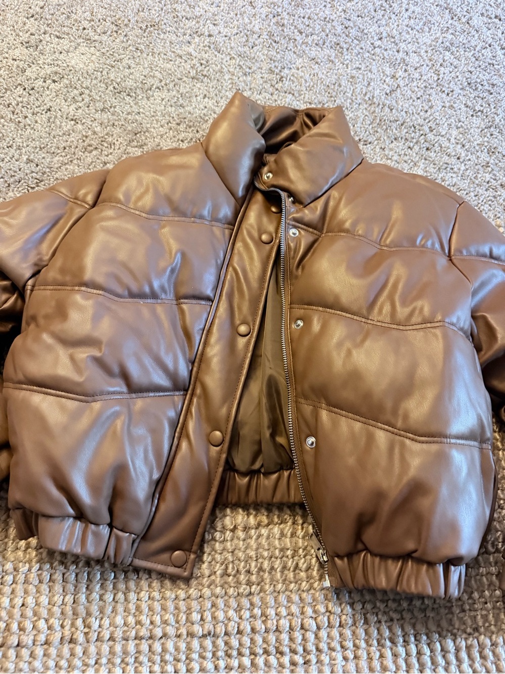 Forever 21 Brown Faux Leather Puffer Jacket